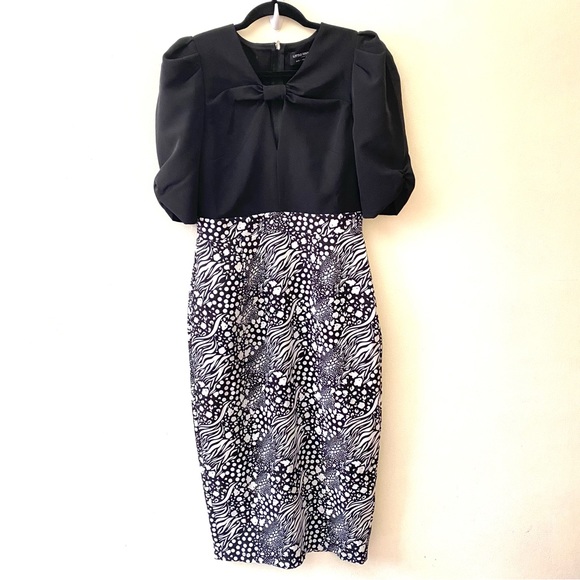 Little Mistress keyhole bow front puff sleeve midi dress size 6 - Picture 1 of 9